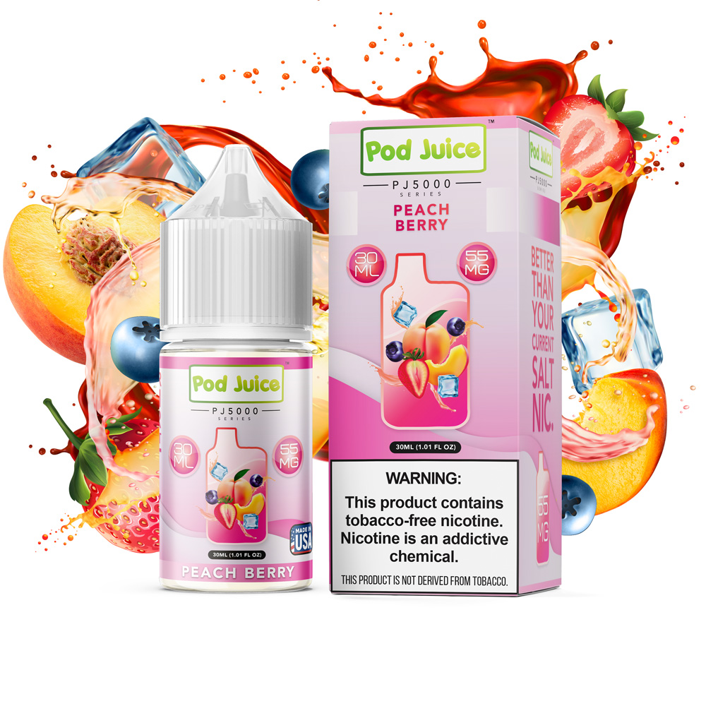 Pod Juice PJ 5000 Series Synthetic Salt Peach Berry 30mL, pod juice